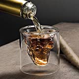 2 vasos de calavera de cristal transparente de doble pared de 75 ml, taza de café aislada, taza de café